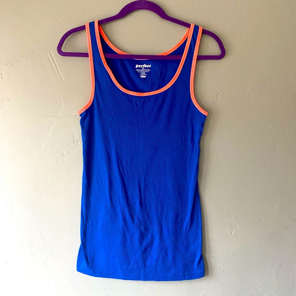 Bright blue and coral colored Perfect Tank from Old Navy, size Large